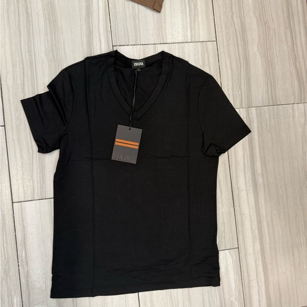Zegna Black V-Neck Men's Shirt